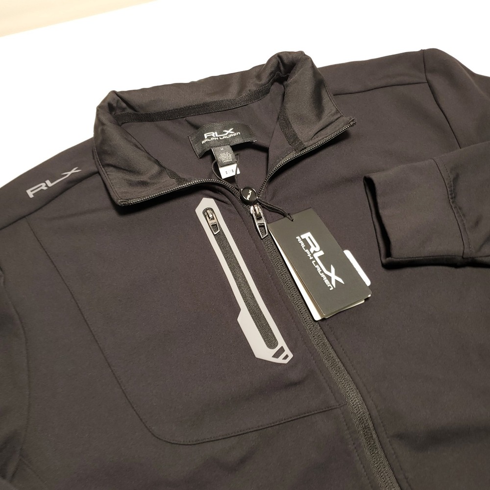 New RLX Ralph Lauren Mens Medium Interlock Track Zip Golf Jacket Black NWT
